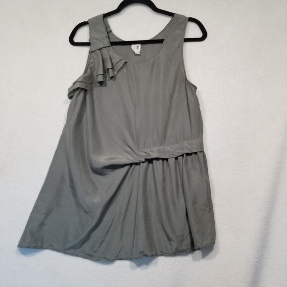 Edme & Esyllte 6 Tank Top Anthropologie Olive Green Silk Pleated Ruffle Goblin - Picture 1 of 7